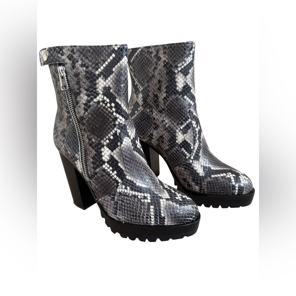 AllSaints Ana Snake Embossed Lug Sole Boots